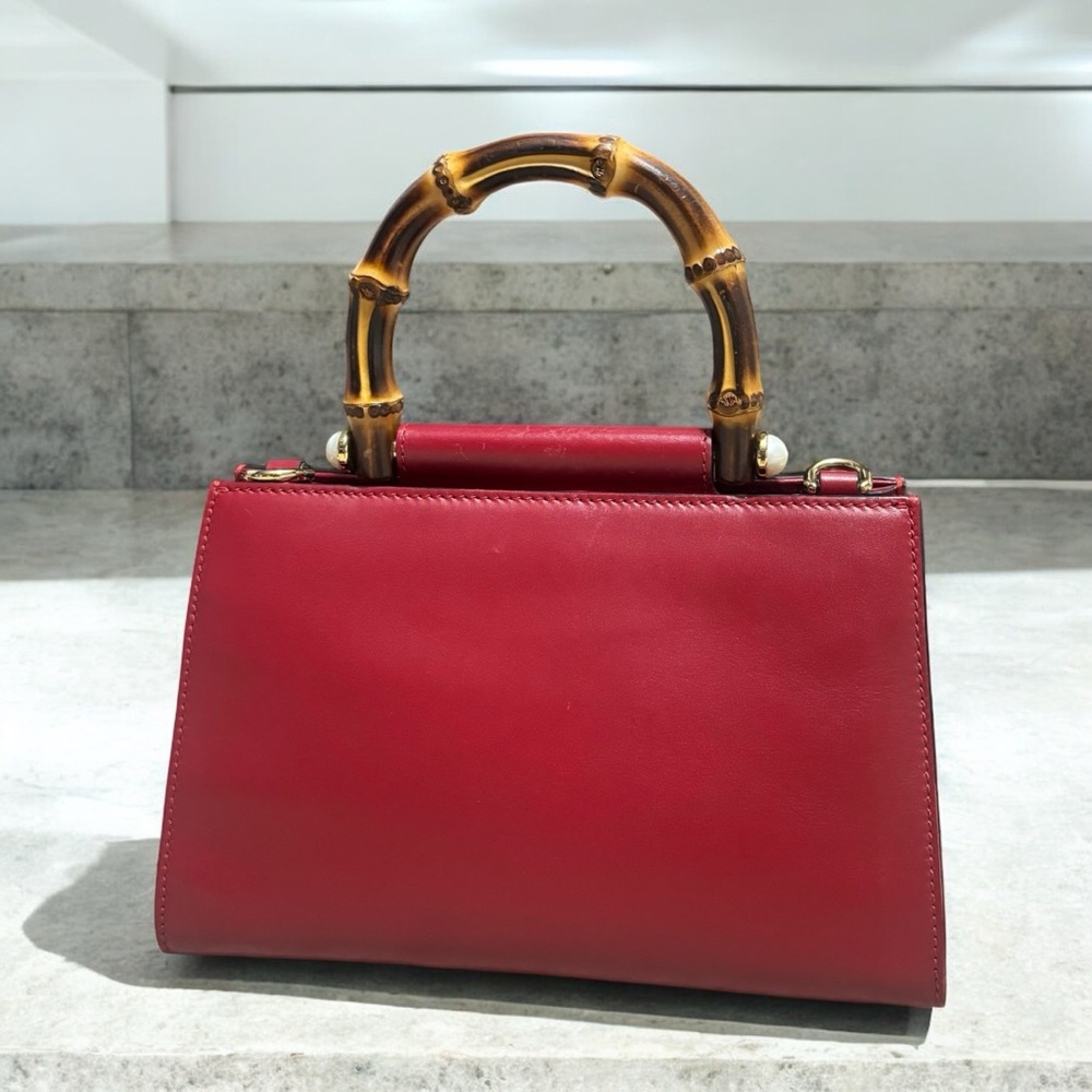 Red GUCCI Mini Bamboo Nymphaea Satchel - Picture 5 of 16